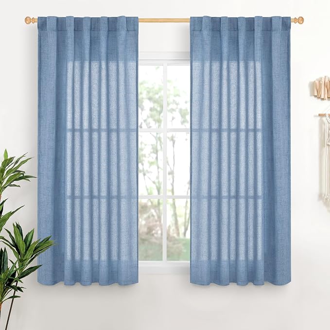 YoungsTex Denim Blue Linen Curtains 54 Inch Length by YoungsTex