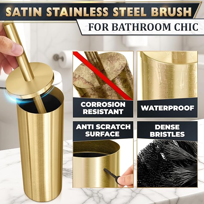 Gold Toilet Brush and Holder Set - Image 3