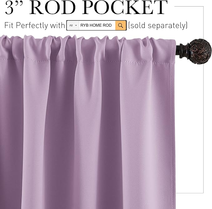 RYB HOME 70 inch Wide Curtains Blackout, Solid Durable Room Darkening Drapes - Image 2