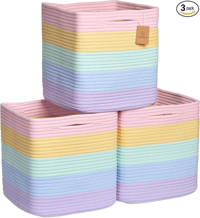 NaturalCozy Storage Cubes 11 Inch Cotton Rope Woven Baskets by NaturalCozy