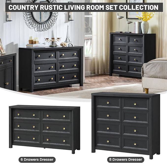 Farmhouse Dresser for Bedroom, Soide Rustic Wood Vintage Dressers Chest of - Image 5