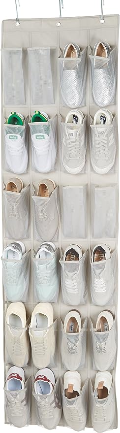 Amazon Basics 24 Medium Pocket Over-the-Door Hanging Shoe Organizer, Light Grey - Image 3