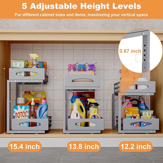 Under Sink Organizer, 2 Tier Under Sink Organizers and Storage, Adjustable - Image 6