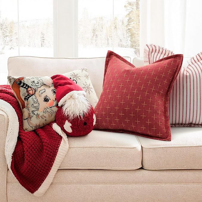 ZWJD Christmas Pillow Covers 22x22 Set of 2 Soft Polyester Textured Pillows - Image 2