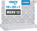 Aerostar 15x20x1 MERV 13 Pleated Air Filter, AC Furnace Air Filter, 6 Pack by AirFiltersDelivered