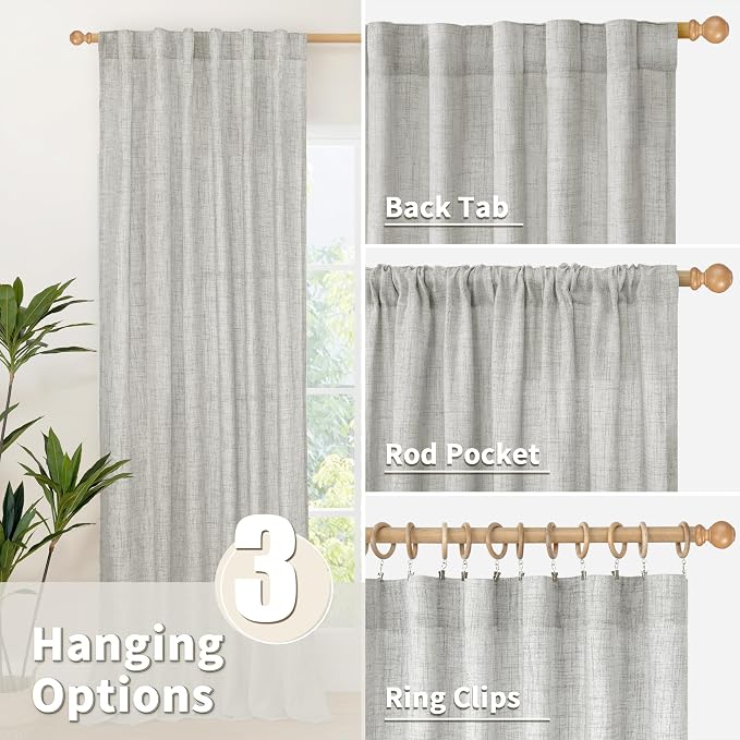 YoungsTex Light Grey Linen Curtains 78 Inch Length - Image 6