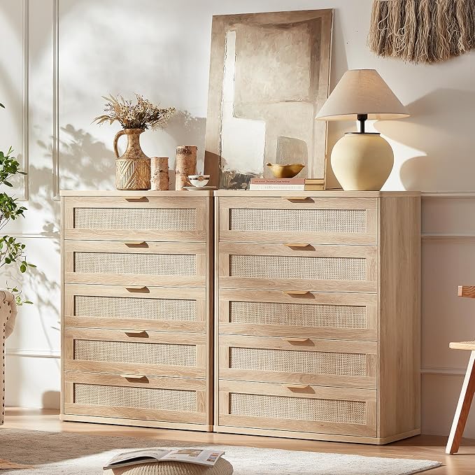 LEYAOYAO Rattan Dresser for Bedroom, Modern 5 Drawers Boho Dressers - Image 4