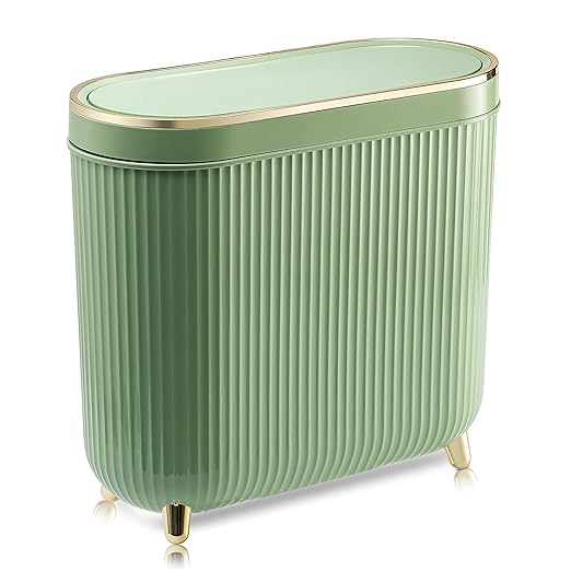 Bathroom Trash Can with Lid 3.2 Gallon Narrow Trash Can Small Plastic Trash Bin by Supteron