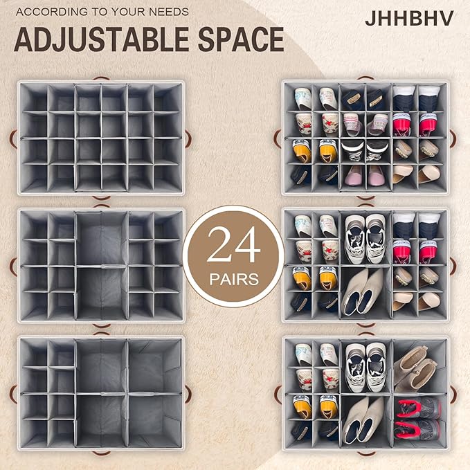 2 Pack Shoe Organizer for Closet, Adjustable Shoe Box Storage Containers - Image 2