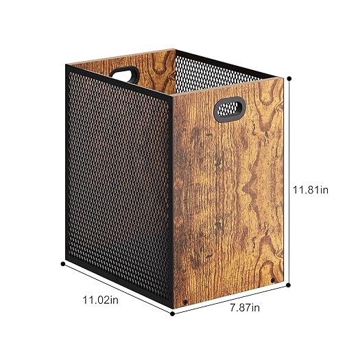Retro Office Trash Can, Iron and Wood Combination Bedroom Garbage Can, - Image 7