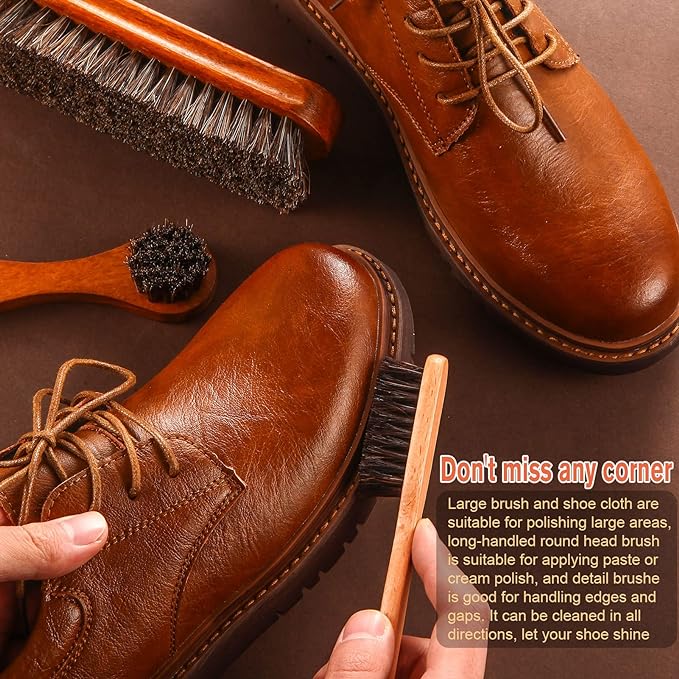 4 Pcs Horsehair Shine Shoes Brush Kit Polish Dauber Applicators Cleaning - Image 4