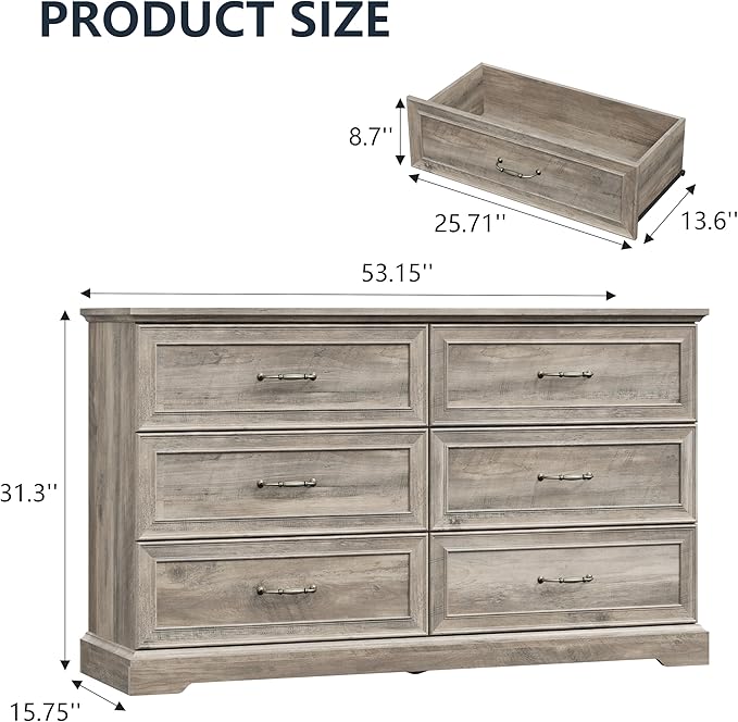 6 Drawer Dresser for Bedroom, Rustic Farmhouse Dresser - Image 2