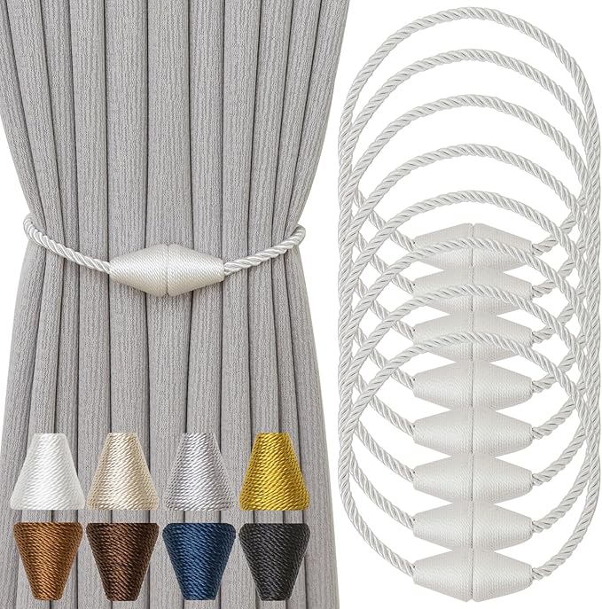 Magnetic Curtain Tiebacks 8 Pack Outdoor Rope Curtain Tie Backs Decorative by CurtainTiebacks