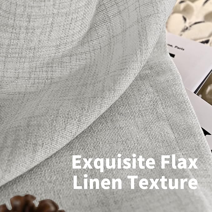 YoungsTex Light Grey Linen Curtains 63 Inch Length 2 Panels - Image 4