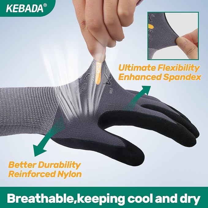 Kebada W2 Safety Work Gloves, Micro-Foam Nitrile Coated Gloves, Touchscreen - Image 5