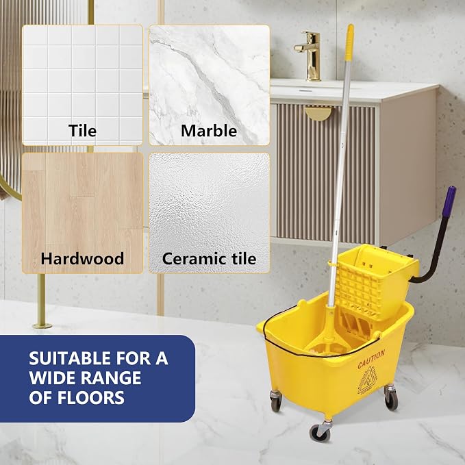 35Qt. Side-Press Mop Bucket and Wringer Combo on Wheels, - Image 4