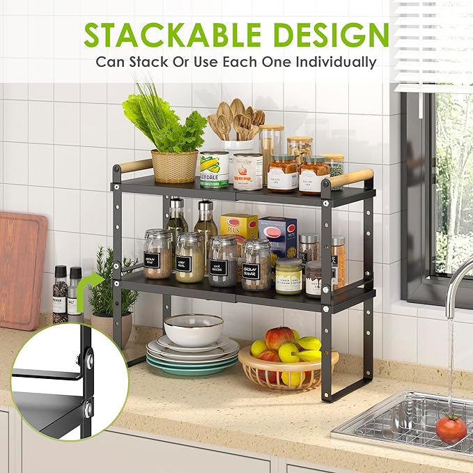 DOLALIKE Expandable kitchen Countertop Organizer, Stackable Cabinet Shelf - Image 4
