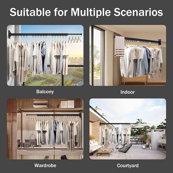 Wall Mounted Clothes Drying Rack, Retractable & Collapsible, Foldable - Image 6