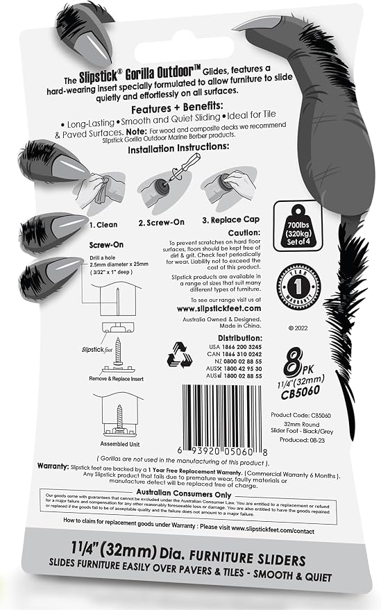 Gorilla Outdoor 1-1/4 Inch Furniture Sliders/Chair Glide Floor Protectors - Image 5