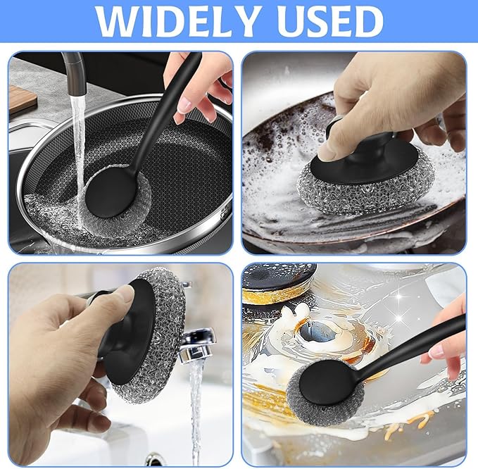 Scrubber with Handle Comes with Three Replacement Balls Steel Wool, Short - Image 7