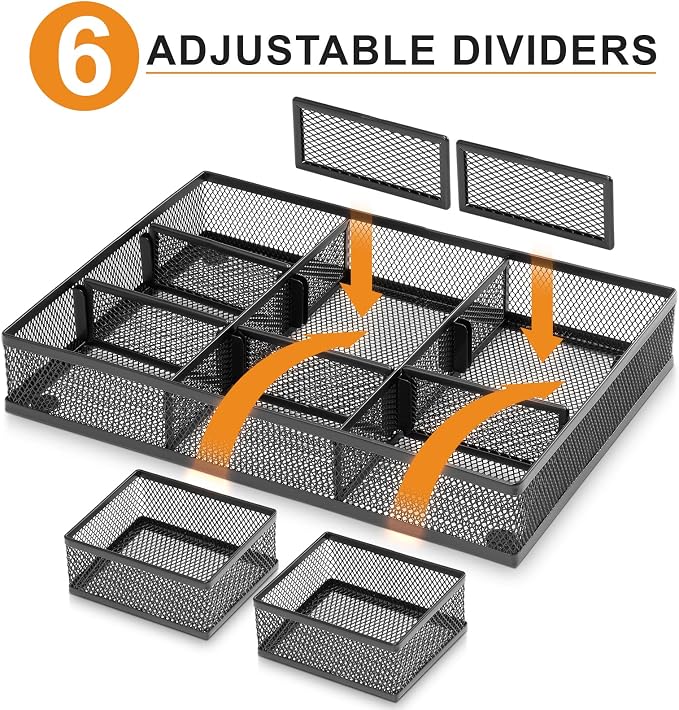 Marbrasse 3 Packs Desk Drawer Organizers, Metal Mesh Dividers Desk Drawer - Image 2