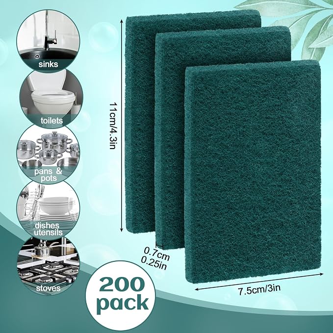 Hoolerry 200 Pcs Heavy Duty Scouring Pads Non Scratch Household Scrub Pads - Image 2