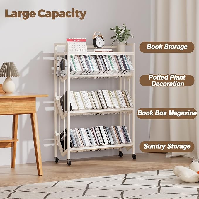 Book Carts 4 Tier 46.5x35.4x9.84 in Rolling Book Cart Large Capacity Bookshelf - Image 6