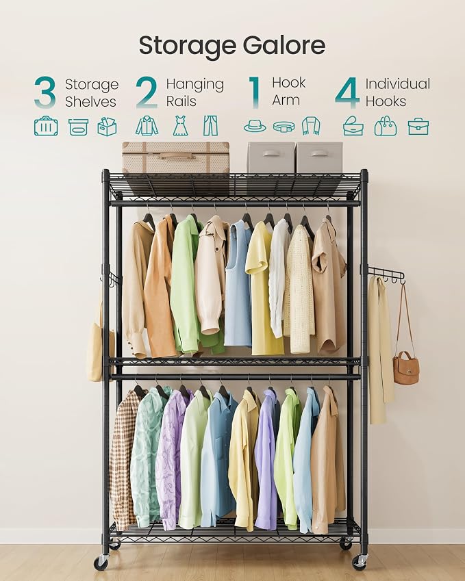 SONGMICS Heavy-Duty Rolling Clothes Rack, Garment Rack, Portable Closet - Image 3
