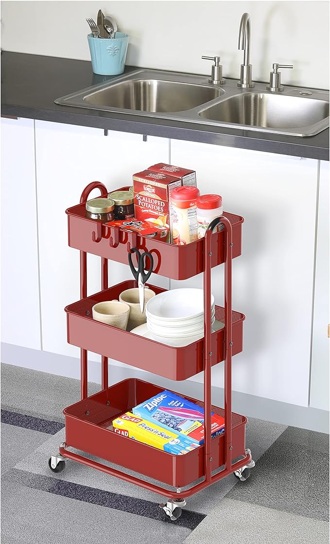 Simple Houseware 3-Tier Heavy Duty Metal Utility Rolling Cart - Image 5