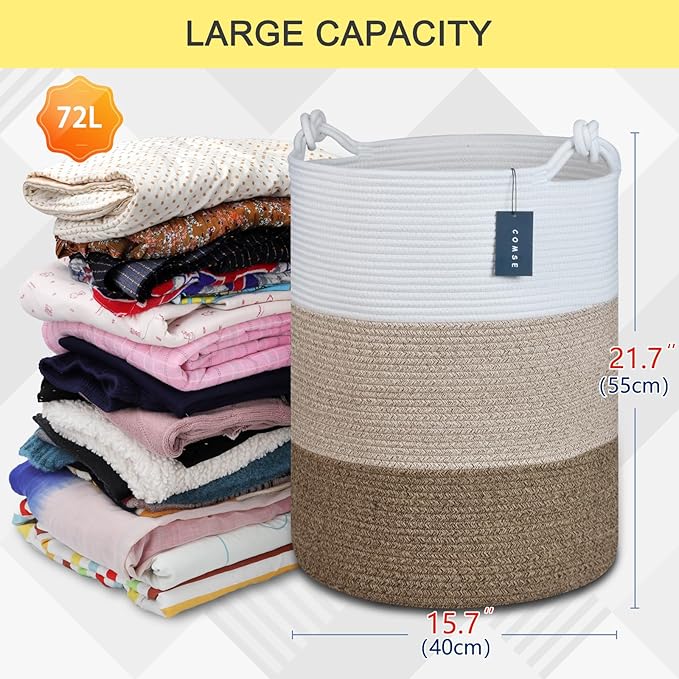 COMSE Extra Large Blanket Basket, Tall Woven Storage Basket, Nursery Hamper - Image 3