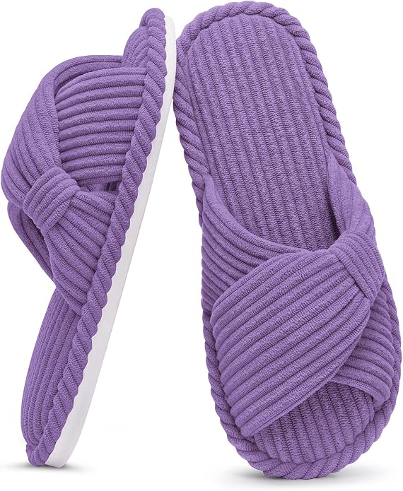 Evshine Summer House Slippers for Women Corduroy Cross Bow Indoor Slippers Open by Evshine