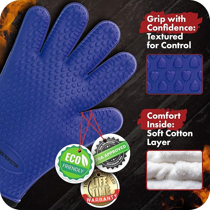 KITCHEN PERFECTION XL Silicone Smoker Oven Gloves-Extreme Heat Resistant BBQ - Image 2