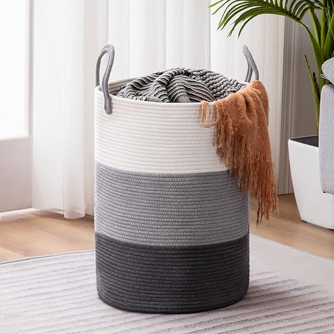 YOUDENOVA Woven Rope Laundry Hamper Basket, 58L Tall Luandry Basket, Baby by YOUDENOVA