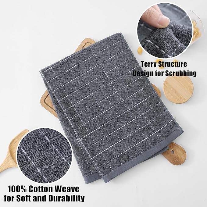 Homaxy 100% Cotton Terry Kitchen Towels, Checkered Designed, Soft and Super - Image 2