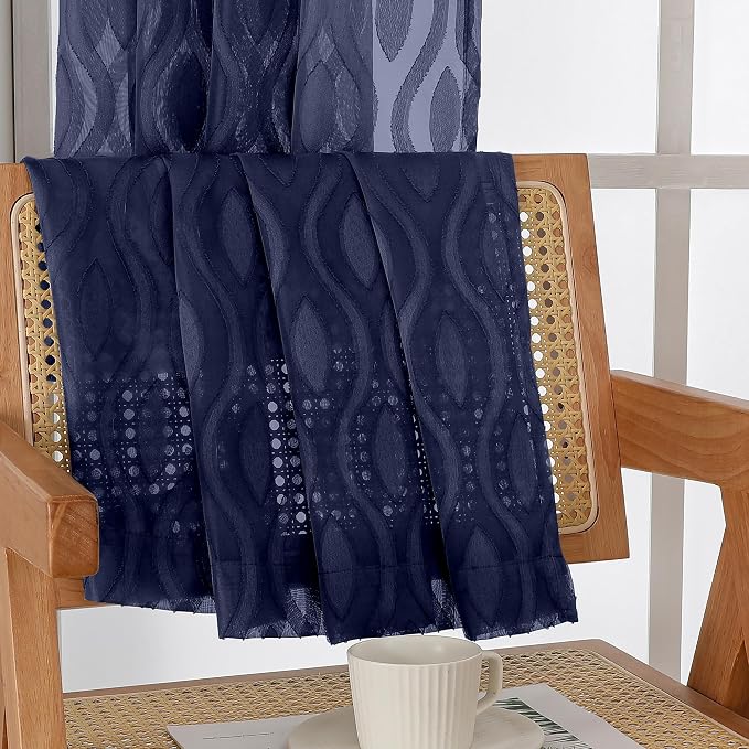 Aiyufeng Navy Blue Sheer Curtains Tiers 36 Inch Length, Light Filtering Soft - Image 7