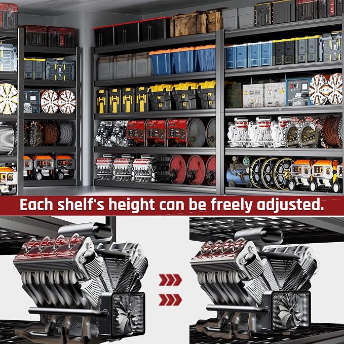 68" W Garage Shelving Heavy Duty, 5 Tier Garage Shelves, Adjustable Storage - Image 6