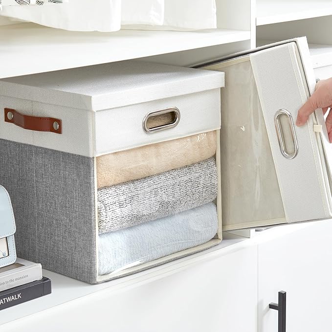 Fabric Storage Cubes with Clear Windows and Lids, Decorative Storage Boxes - Image 7