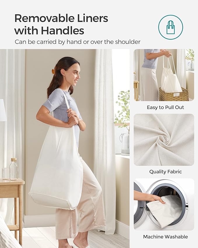 SONGMICS Laundry Hamper with Lid, 130L Clothes Hamper with 2 Removable Liner - Image 4