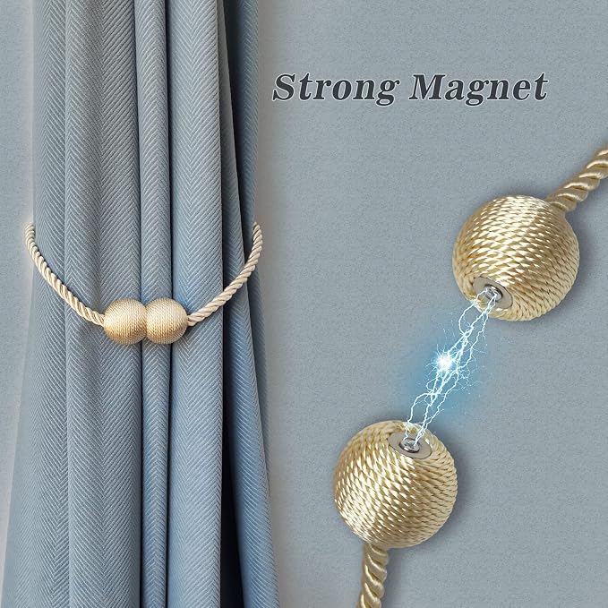 Hion Magnetic Curtain Tiebacks Golden 4 Pack, Curtain Tiebacks Buckles - Image 3