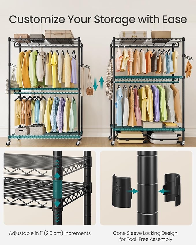 SONGMICS Heavy-Duty Rolling Clothes Rack, Garment Rack, Portable Closet - Image 4