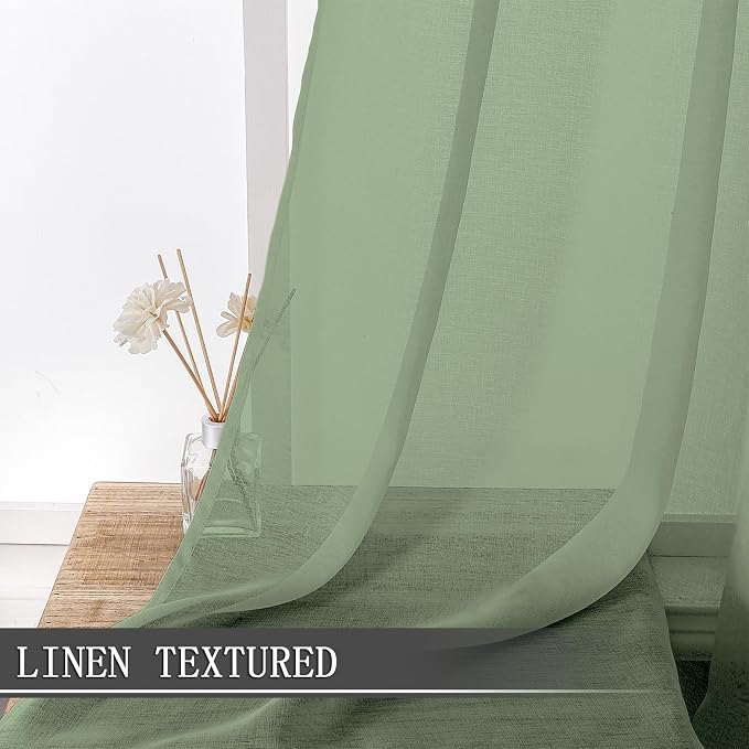 Tollpiz Short Sheer Curtains Living Room Linen Textured Curtain Sheers Light - Image 2