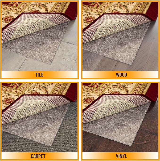 Ottomanson 8' x 9' Non-Slip Rug Pad Gripper 1/4 Inch Thick Dual Surface Felt + - Image 4