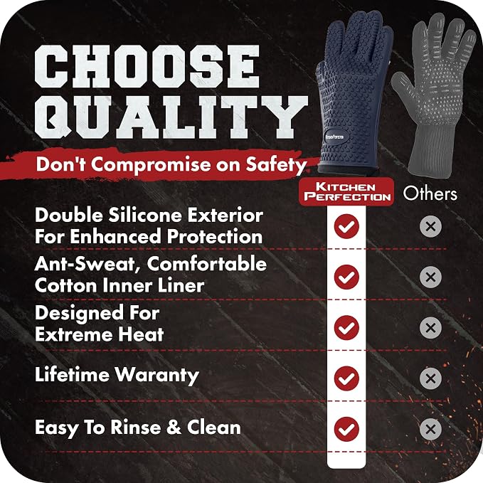 KITCHEN PERFECTION XL Silicone Smoker Oven Gloves-Extreme Heat Resistant BBQ - Image 6