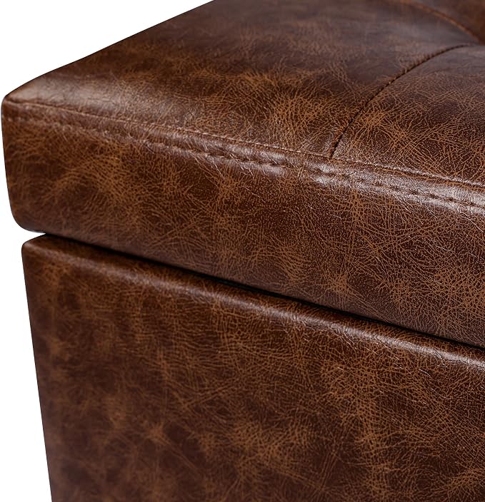 Adeco 18" Storage Ottoman Foot Rest Stool, Walnut Leather Ottoman - Image 7