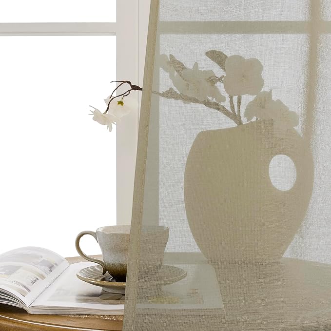 Tollpiz Small Sheer Door Curtain Closet Linen Textured Curtain Sheers Doorway - Image 9