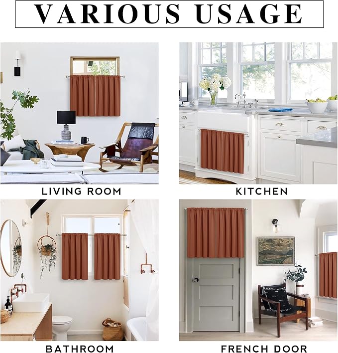 RYB HOME Orange Short Curtains Blackout, 45 inch Durable Cafe Curtains Room - Image 6