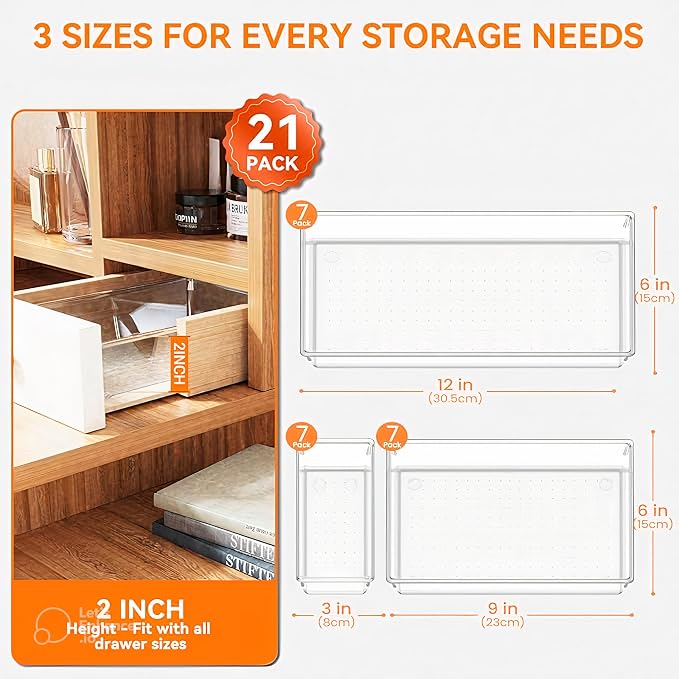 21-Pack Clear Plastic Drawer Organizer Trays – BPA-Free Storage Bins - Image 3