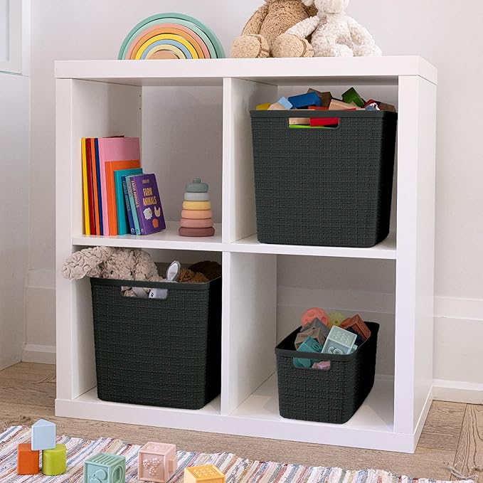 Curver Set of 8 Jute Slim Decorative Plastic Organization and Storage Baskets - Image 8