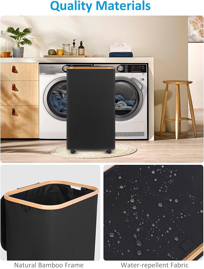 efluky Laundry Basket with Wheels, Tall Rolling Laundry Hamper with Lid and - Image 7