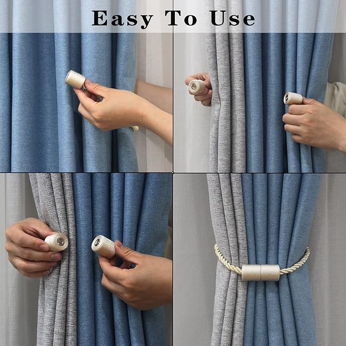 2 Pack Beige Strong Magnetic Curtain Tiebacks Outdoor Elegant Decorative Tie - Image 4